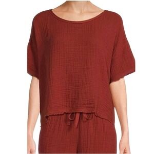 Eileen Fisher Ballet Neck Boxy Top Organic Cotton Lofty Gauze Terracotta Large